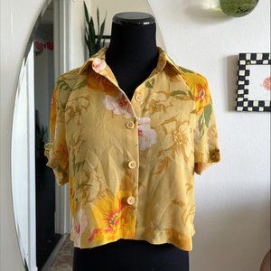 Aritzia Wilfred Cropped Yellow Floral Button-up